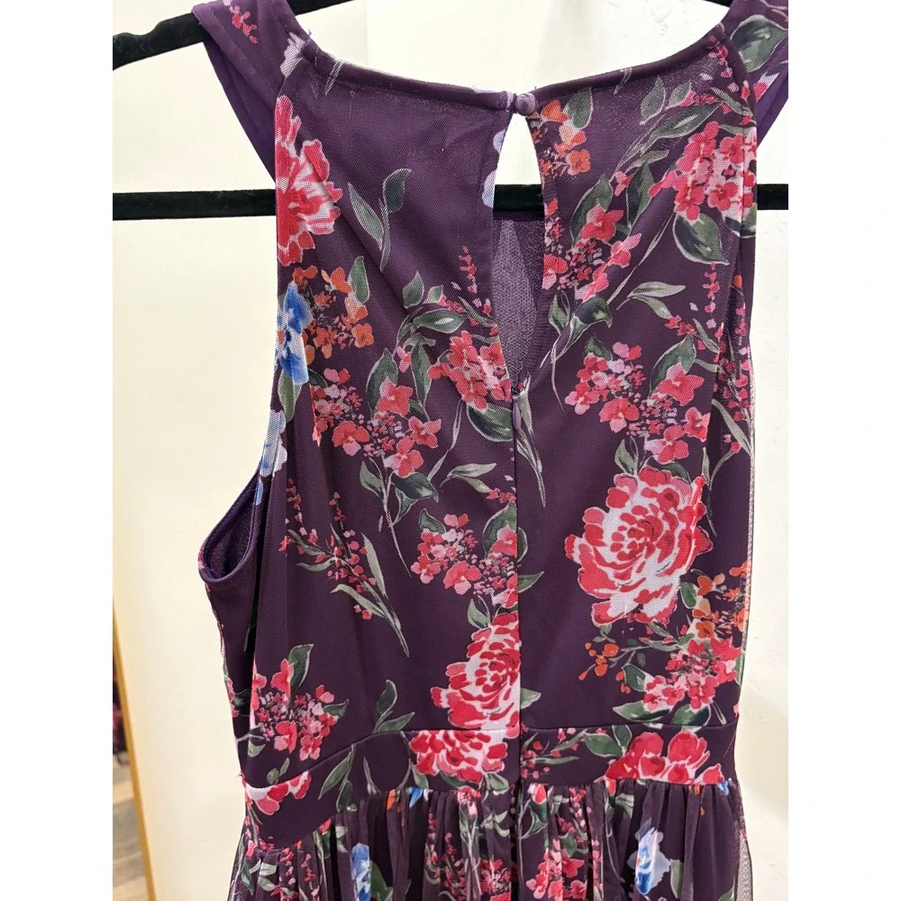 Candolite Petite Purple Floral Mesh Maxi Dress Sleeveless PM DB7359-MLP-21542RH